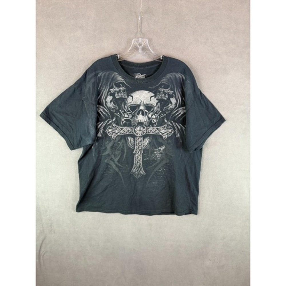 Y2K MMA Elite Shirt Mens‎ XL Black Skull Grunge Crosses Gothic MMA Streetwear